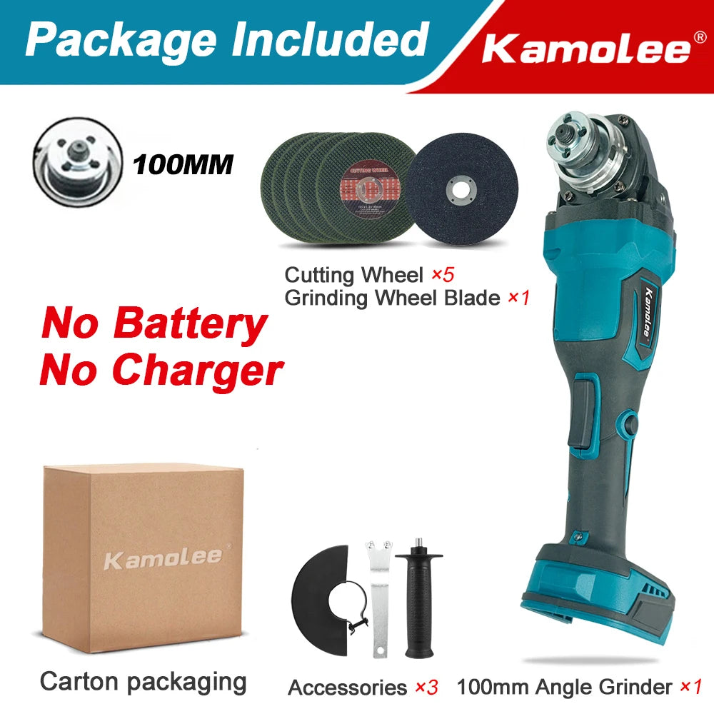 Kamolee M10 100MM 18500RPM Brushless Cordless Angle Grinder 3 Speed Cutting Power Tools Apply to 18V 21V Battery