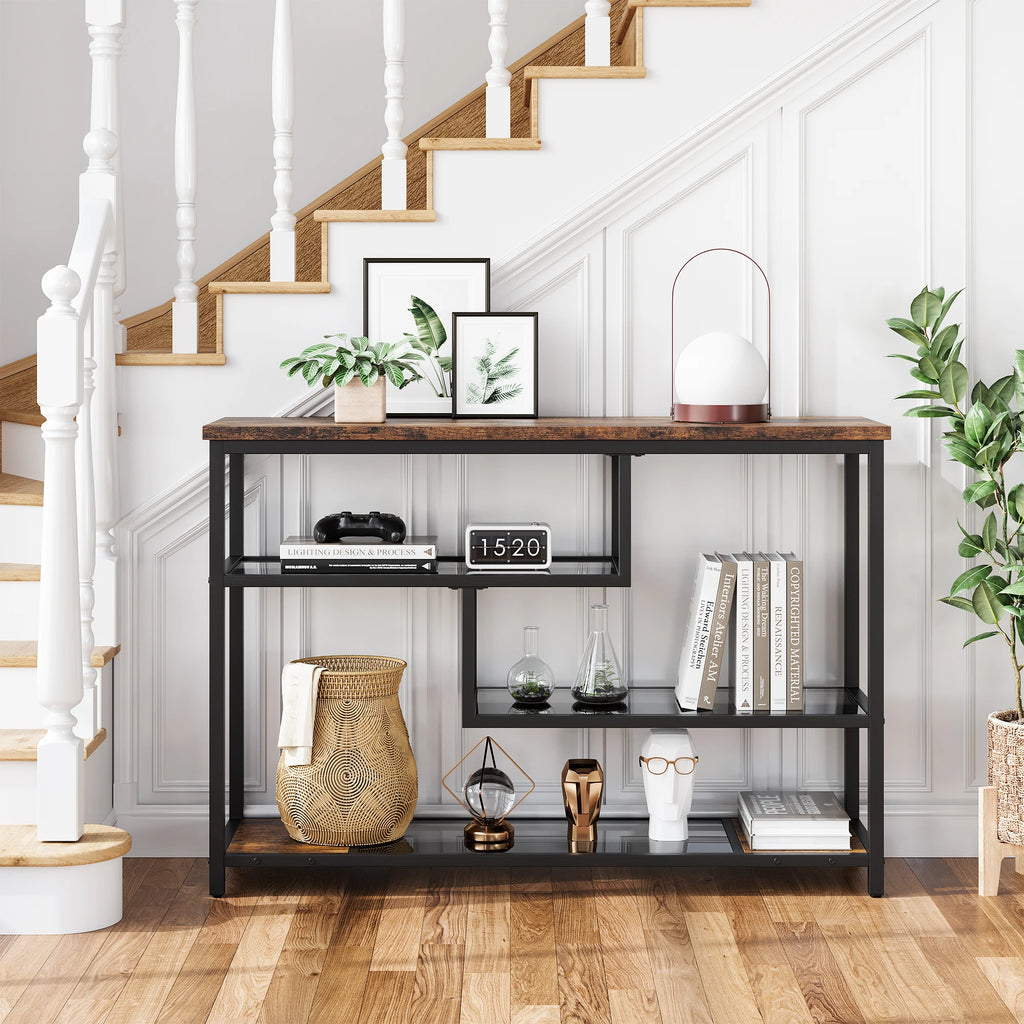 Console Table, 4-Tier Sofa Tables Narrow Entryway Table with Glass Shelf & Metal Frame, 39.4" Behind Couch Table for Living Room