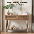 Mid Century Modern Console Table with 2 Drawers and Open Shelf, Narrow Wood Entryway Table for Living Room, Hallway,Bedroom