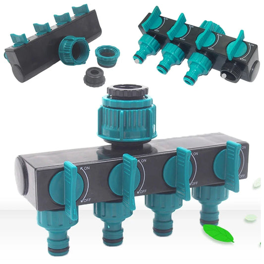 4 Way Hose Connector Splitter Garden Irrigation Water Splitter 3/4" and 1/2" Watering Connector Fittings Valve Water Distributor