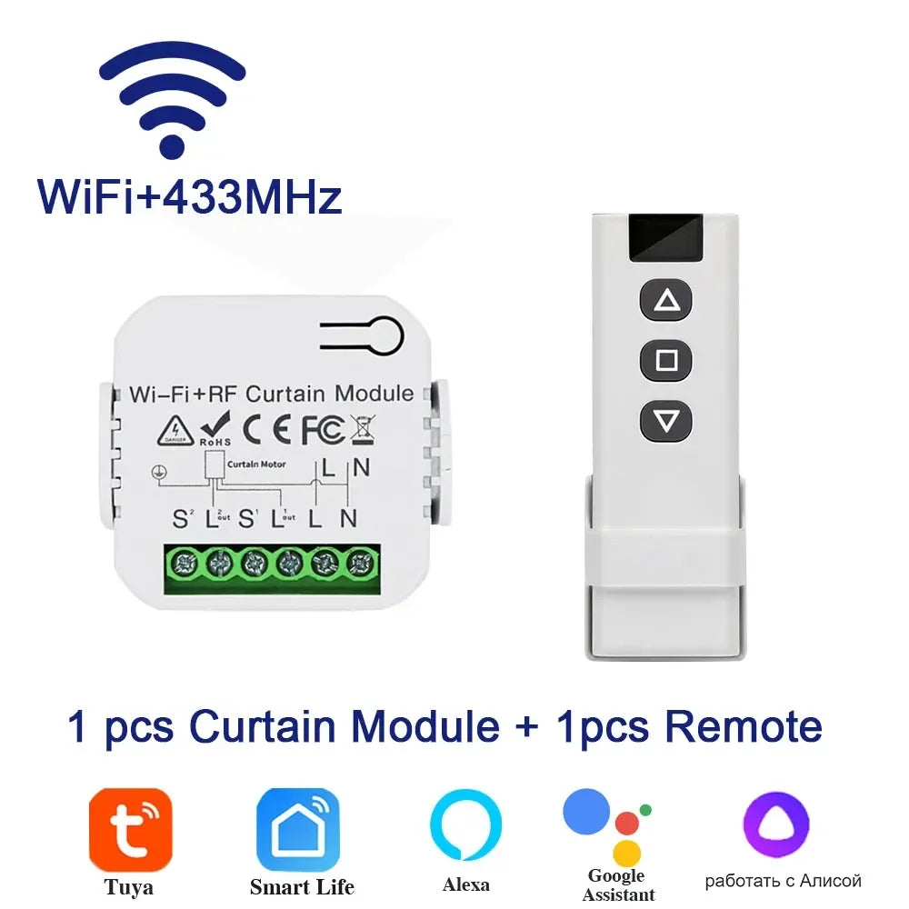 Tuya Smart WiFi Curtain Switch Blind Rolling Shutter RF433MHz Remote Control For Smart Life App Support Google Home Alexa