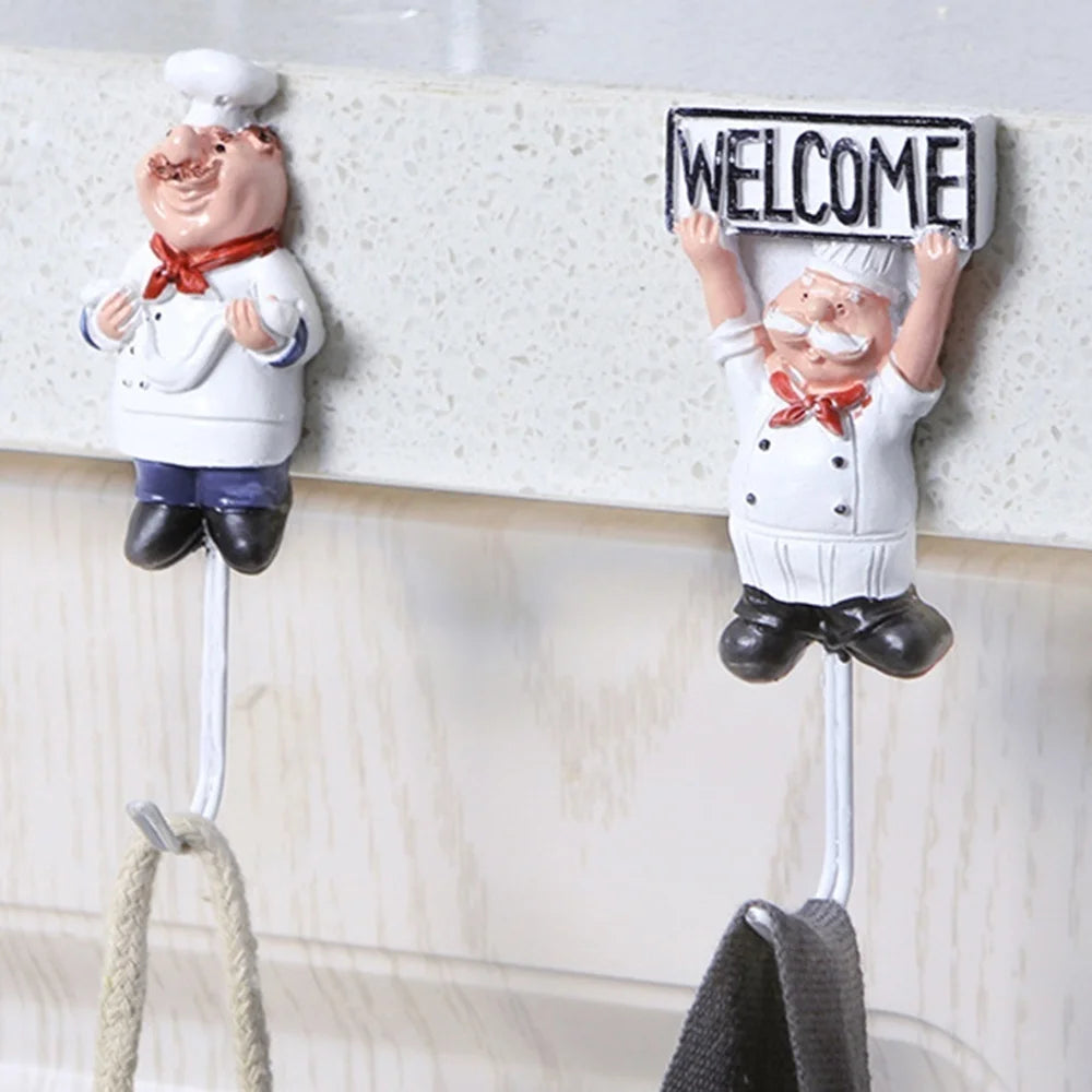 New Concise Design Kitchen Creative Chef Cartoon Storage Rack Hooks Wall Hanger Kitchen Hooks For Utensils Home Supplies