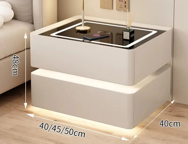 Modern Style Solid Wood Bedside Table with Wireless Charging Smart 2 Drawers Bedroom Nightstands with Lock 40cm