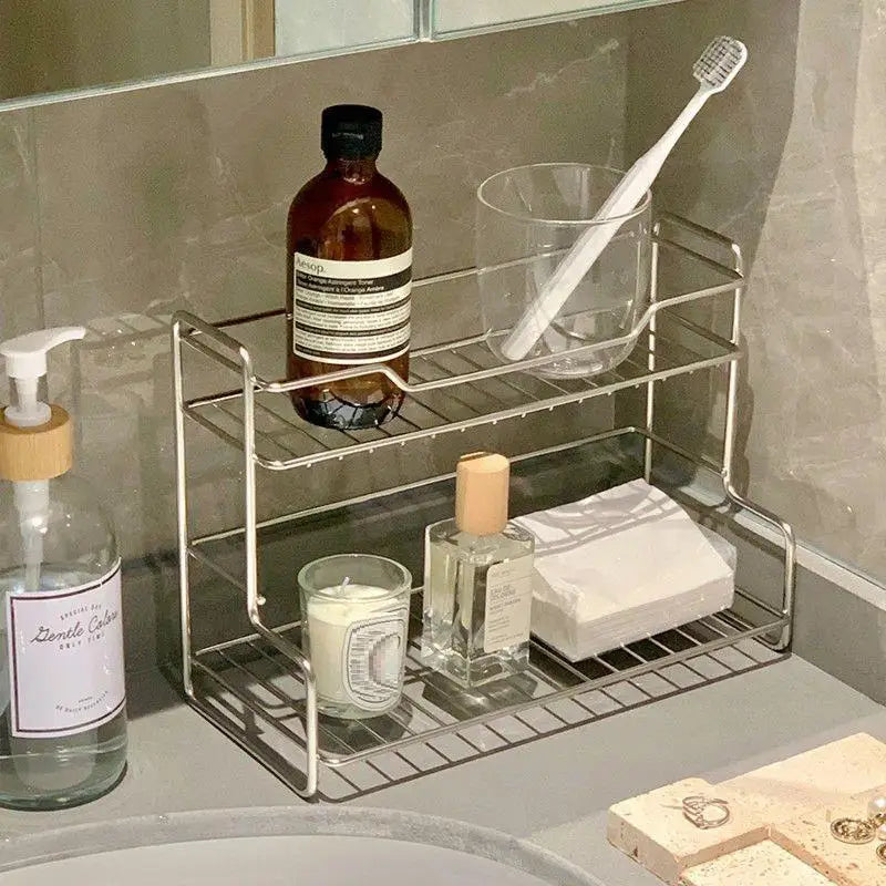 Kitchen Countertop Storage Rack Spice Shelf Versatile Iron Wire Storage Basket For Bathroom Toiletries Cup Organizer Racks