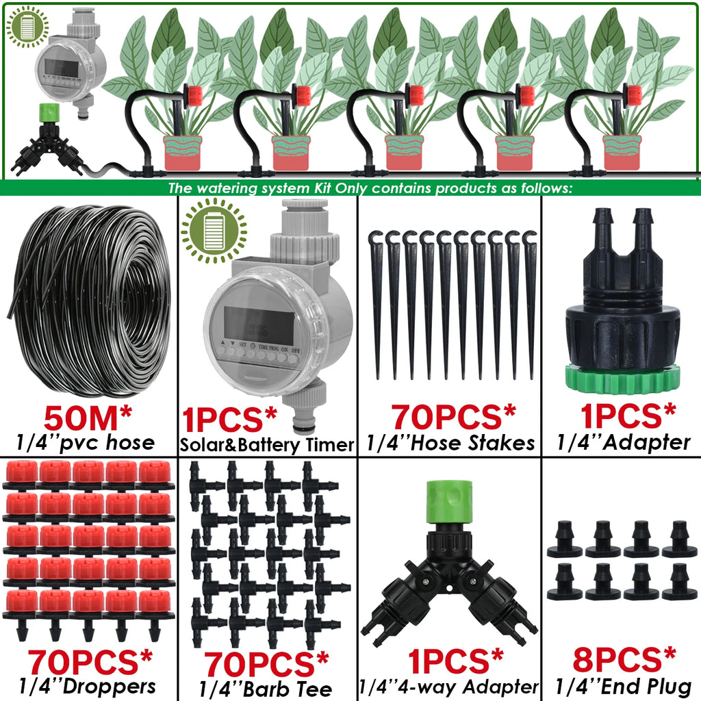 KESLA Greenhouse 5-50M Drip Irrigation System Automatic Watering Garden Hose DIY Micro Drip Watering Kits w/ Adjustable Drippers