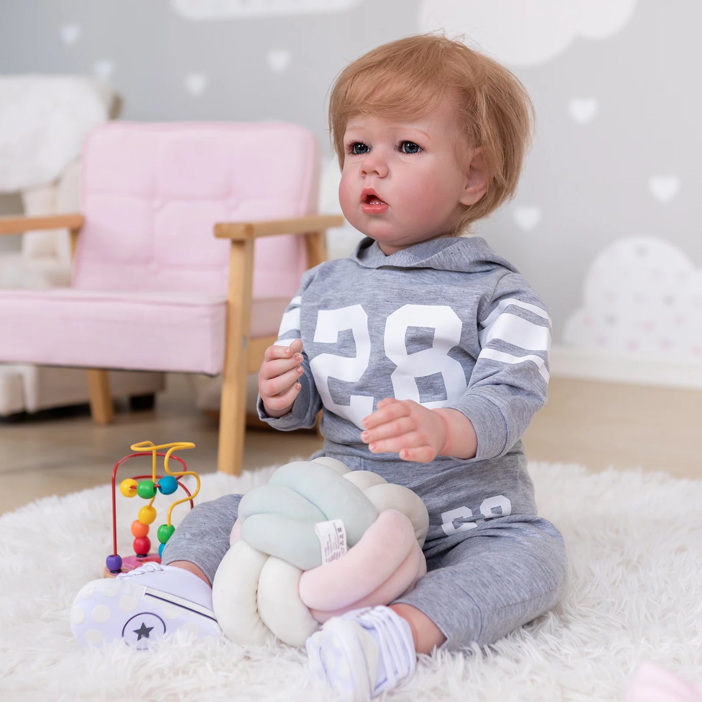 NPK 75CM Huge Size Reborn Toddler Baby Boy Liam Real Picture Hand Paint Doll with 3D Skin Visible Veins Lifelike 12 Month Doll