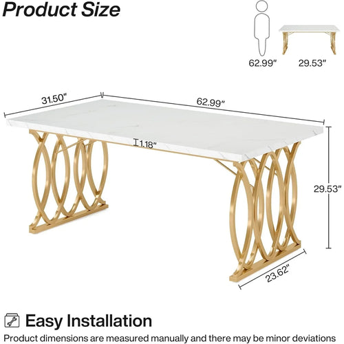 Modern Dining Table, 63" Large Kitchen Table for 4-6 People, Unique Rectangular Dinner Table Kitchen & Dining Room Furniture
