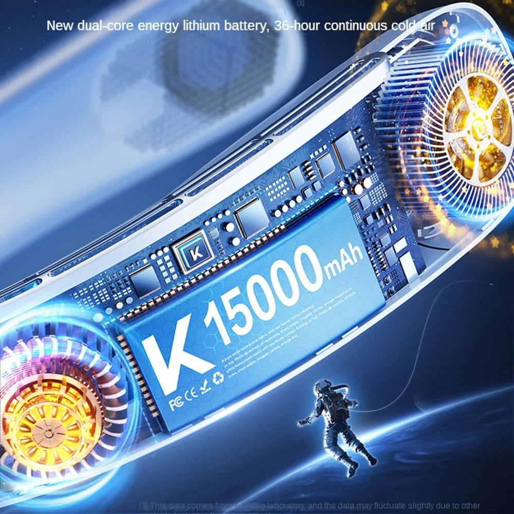 15000mah Portable Neck Fan Smart Digital Display USB Rechargeable Outd