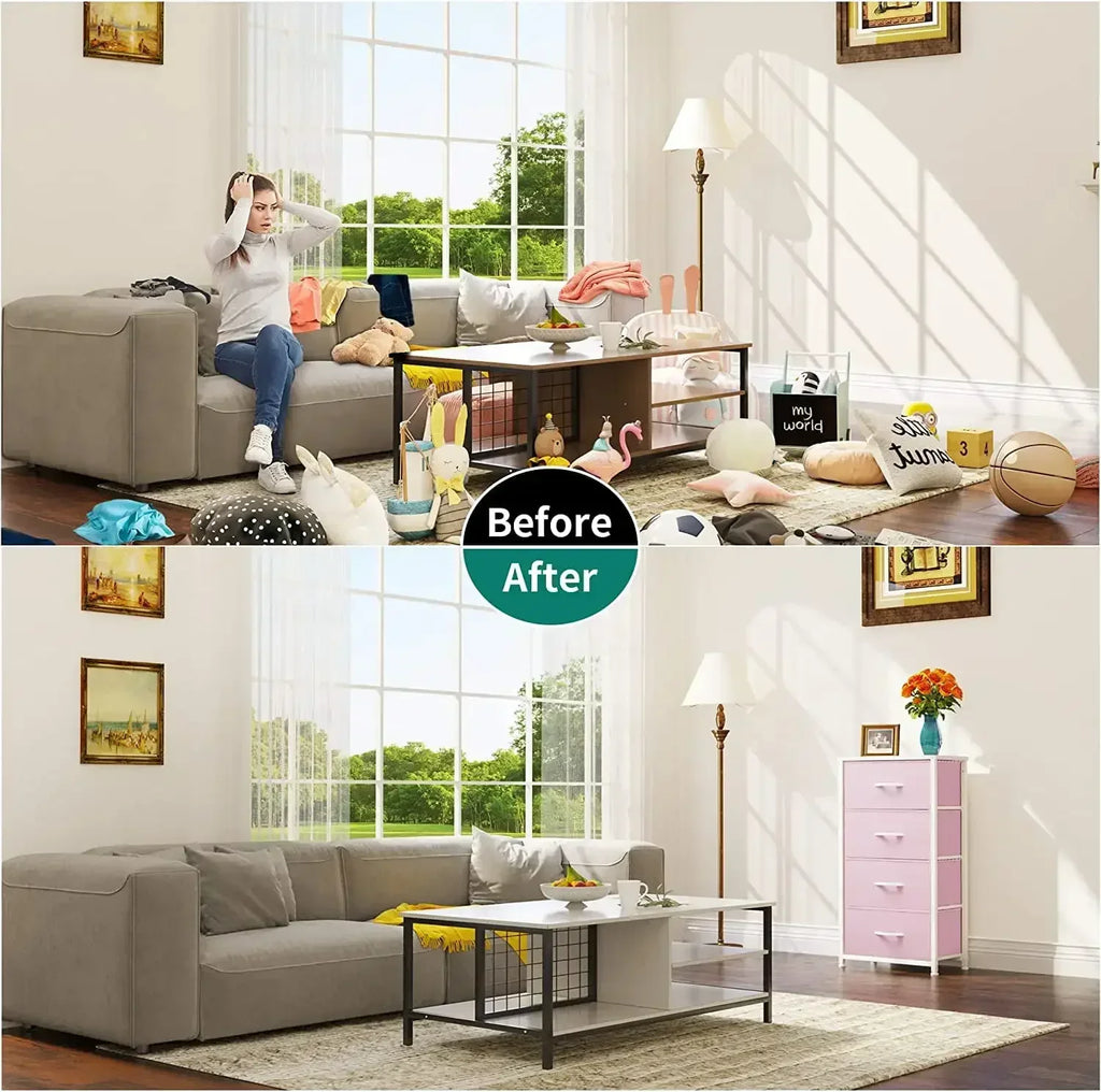Dresser with 4 Drawers - Storage Tower Unit, Fabric Dresser for Bedroom, Living Room, Closets & Nursery - Sturdy Steel Frame