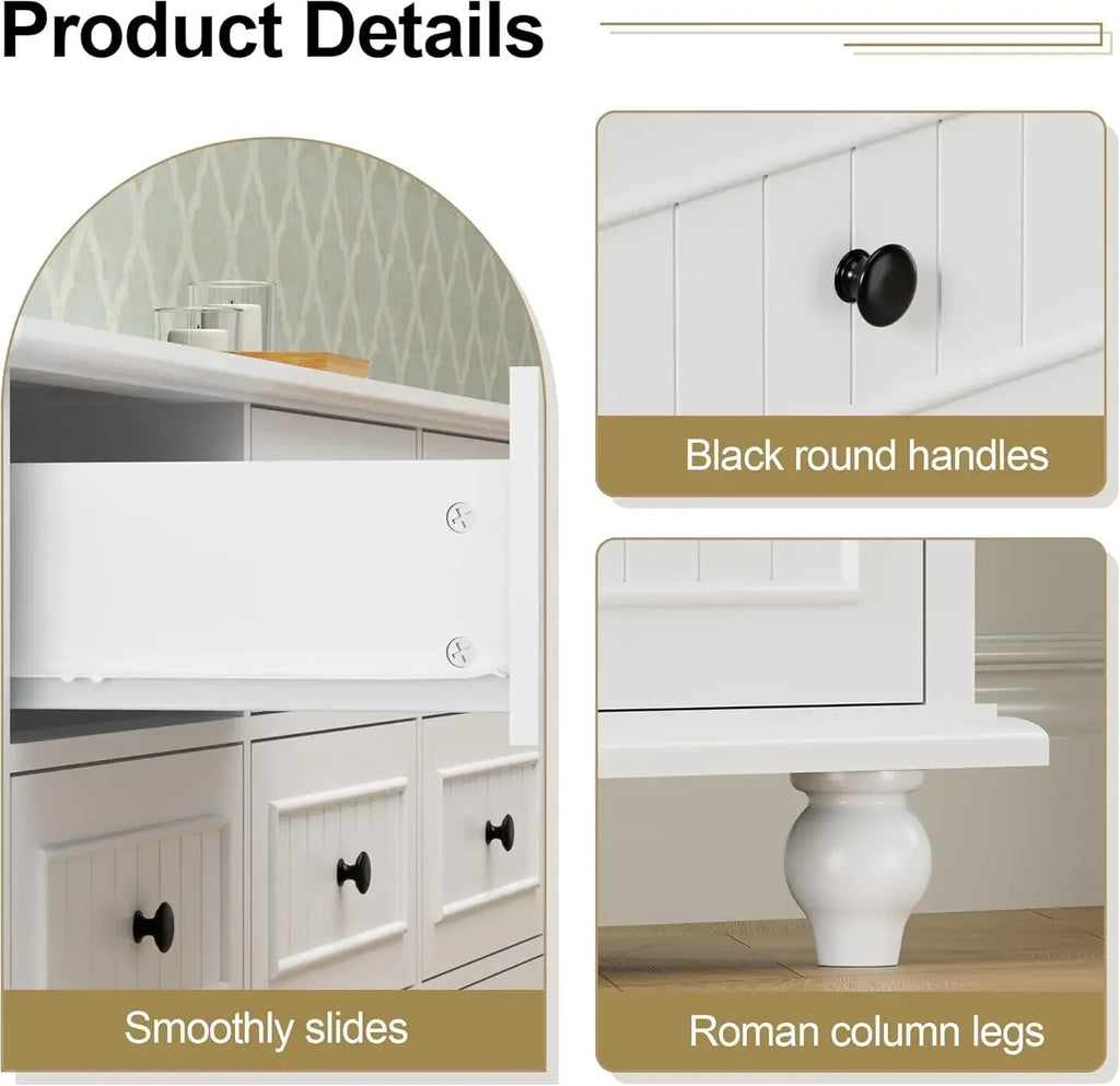 Scurrty White 9 Drawer Dresser, Antique Chest of Drawers,Large Cabinet with Storage, Big Dresser for Clothes in Bedroom