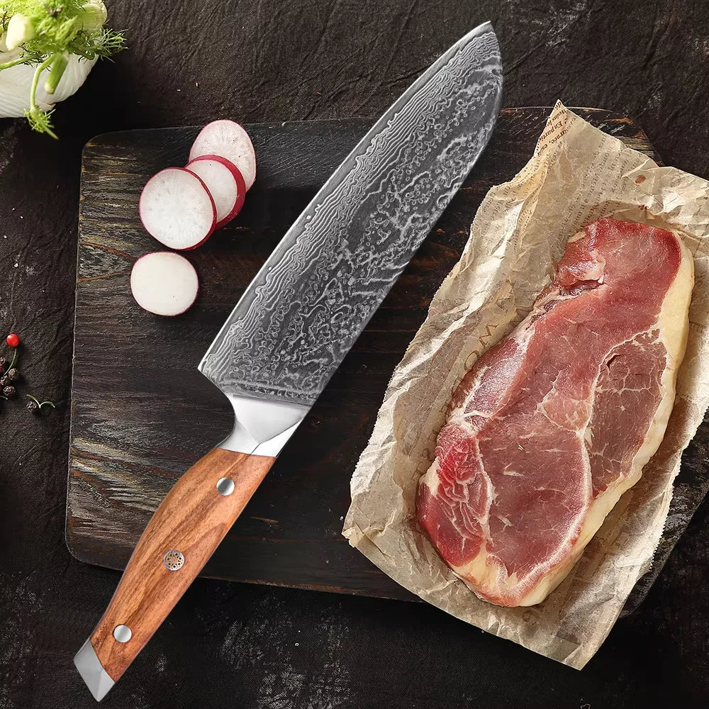 Damascus Steel Kitchen Knives Set 1-8pcs Chef Knife Cutting Professional Sharp Chef Knife, Cleaver, Santoku,Bread, Boning & More