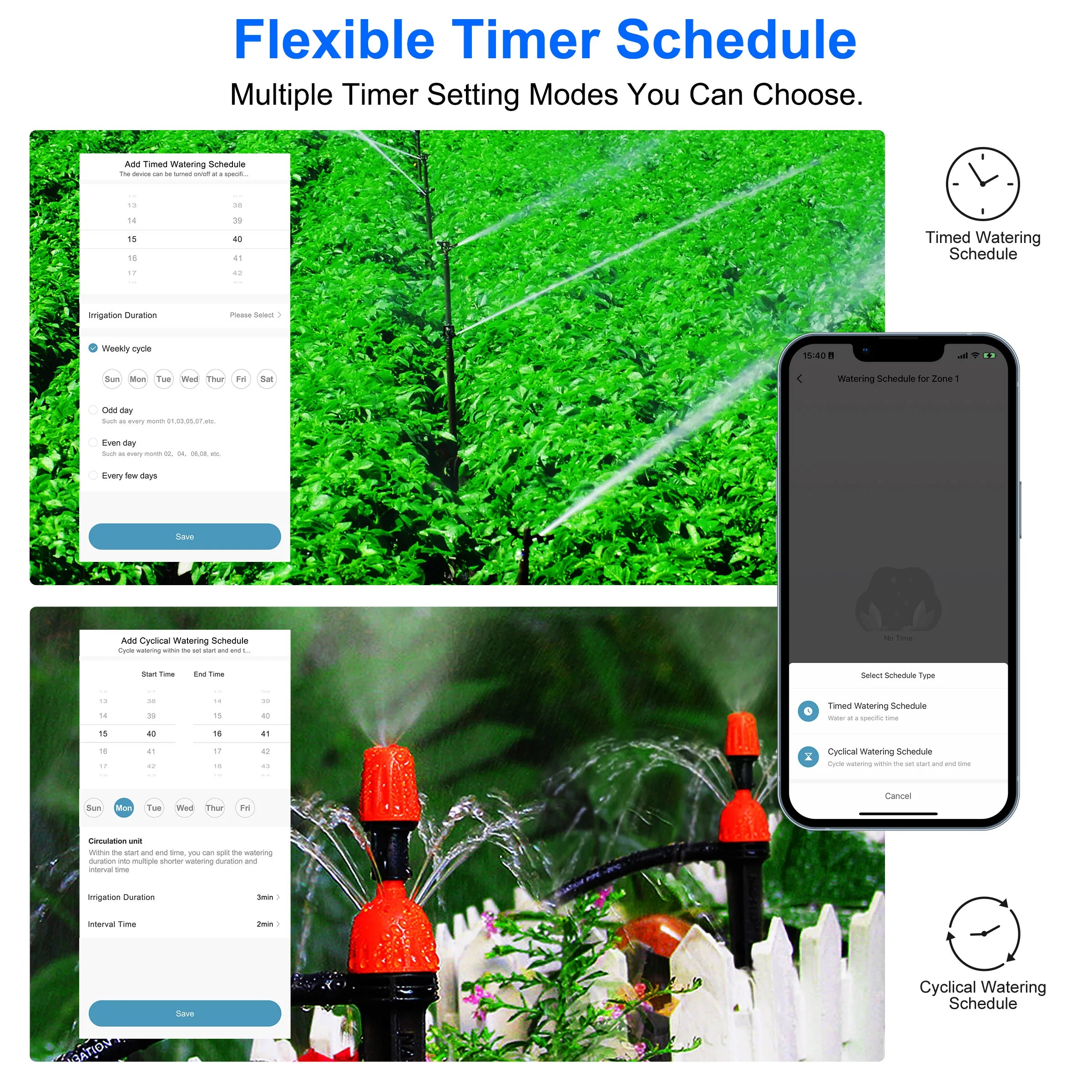 KEMEK Smart Programmable Sprinkle Timer 2 Zone Wifi Smart Garden Water Timer for Hose Faucet Irrigation with Rain Delay Feature