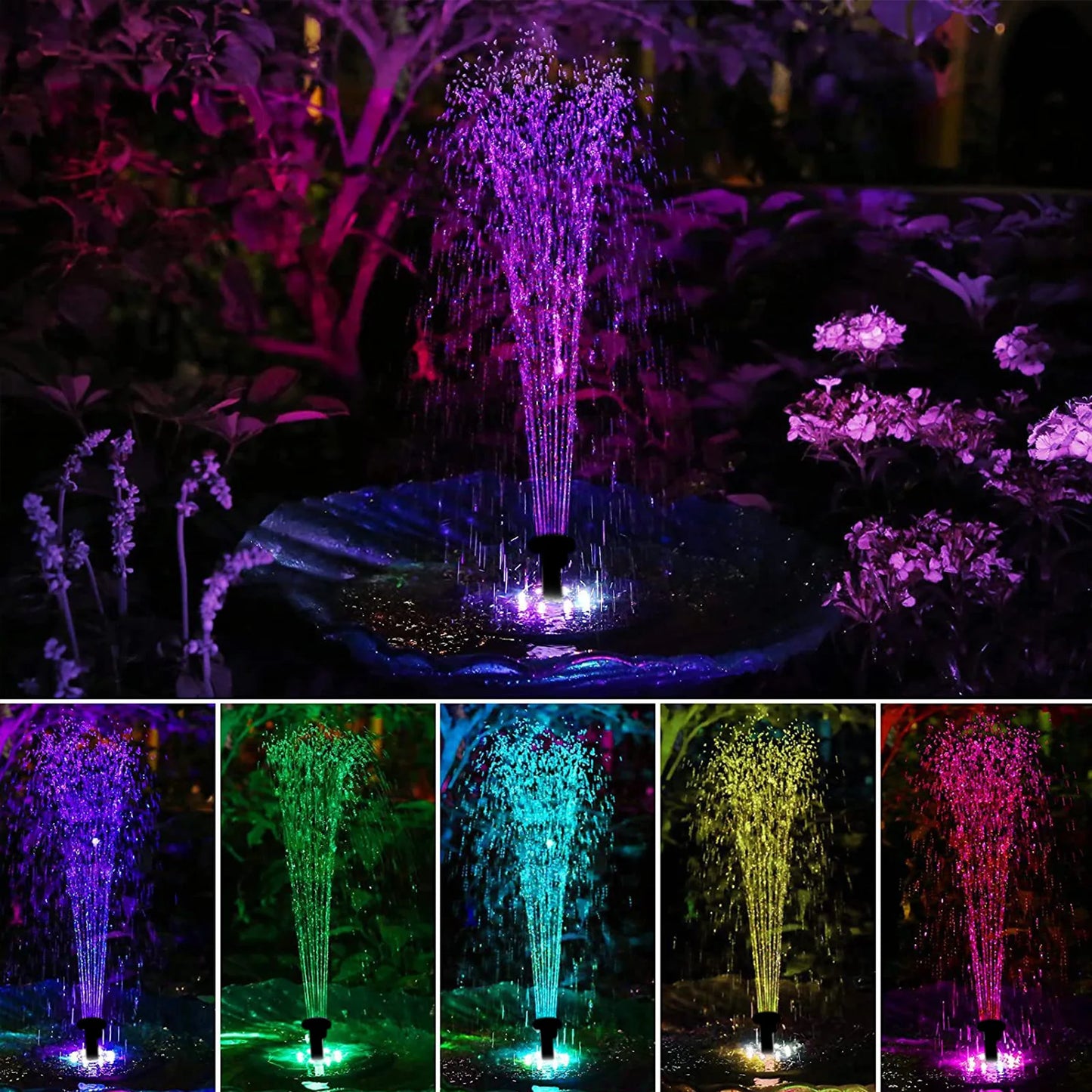 Solar Floating Water Fountain Bird Bath with LED Light Pond Decoration Solar Powered Fountain Kit For Garden And Patio