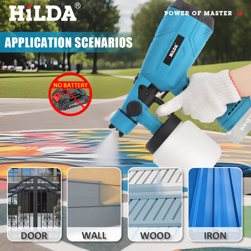 HILDA Electric Spray Gun Compatible Automatical Cordless Paint Sprayer Tool Portable Household Spray Gun For Makita 18V Battery