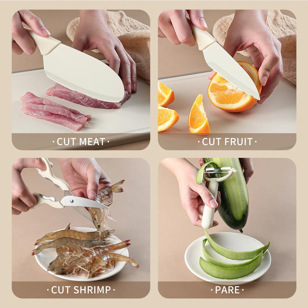 5Pcs-Set Stainless Steel Kitchen Tools Household Knife Scissors Holder Home Use Cooking Tools All Inclusive Kitchen entials