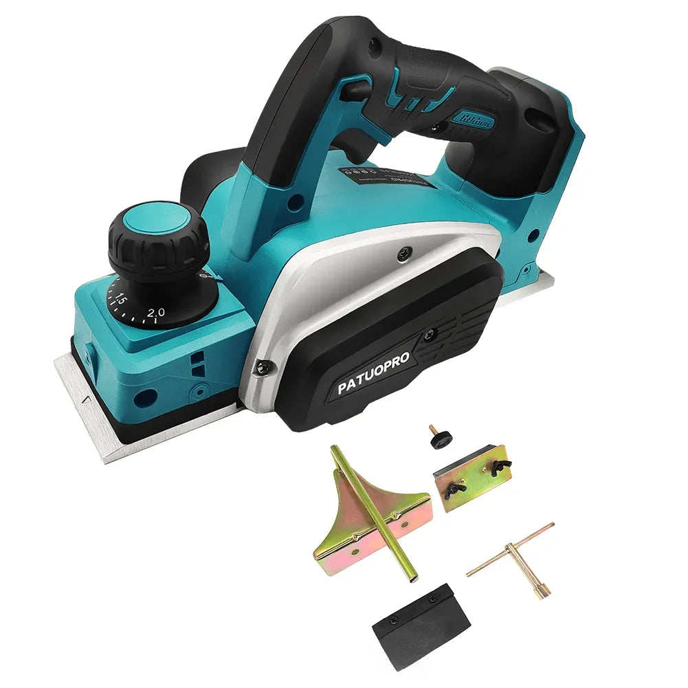 PATUOPRO Cordless Rechargeable Electric Planer Handheld Home DIY Furniture Woodworking Cutting Power Tool For Makita 18V Battery