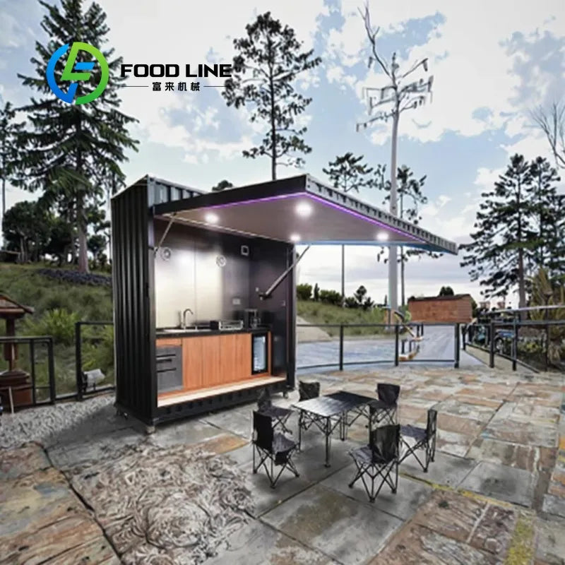 Customized One Stop Outdoor BBQ Kitchen Equipped With Refrigerator Sink Storage Cabinet Retractable Door Shelter