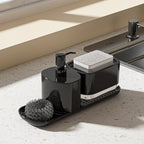 Kitchen countertop, detergent outlet box, sink, hand sanitizer outlet box, press soap dispenser, kitchen storage rack