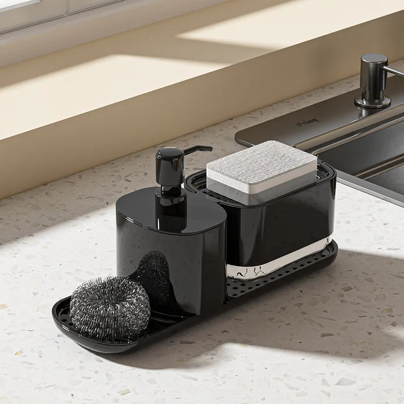 Kitchen countertop, detergent outlet box, sink, hand sanitizer outlet box, press soap dispenser, kitchen storage rack
