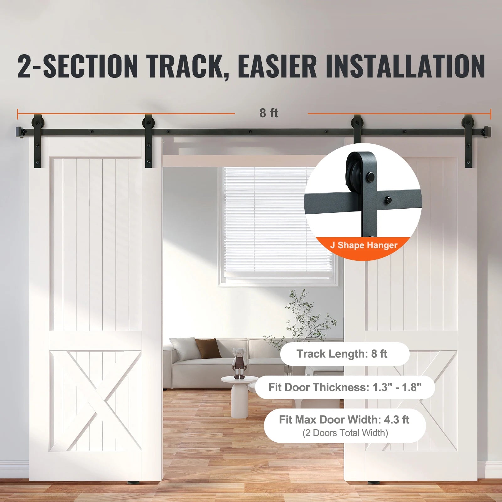 SucceBuy 8/10FT Sliding Barn Door Hardware Kit 330LBS Heavy Duty Barn Door Track Kit for Double Doors W/ Smooth & Silent Pulley