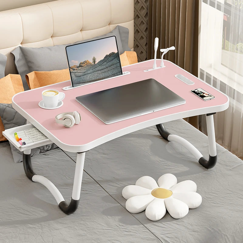 Portable Laptop Desk with USB Light, Small Fan, Cup Holder, Tablet Slot, and Lifting Handle - Foldable Laptop Table for Working,