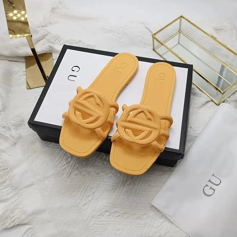 Women's Summer Flat Slippers - Trendy "One Word" Design, Versatile Holiday Outing Slides | AlluCanFind