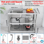 Stainless Steel Sink Kitchen Household Thickened Single Trough with Bracket Wash Basin Sink with Platform Easy Landing
