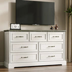 Farmhouse 7 Drawers Dresser for Bedroom, 48" Wide Modern Chest of Drawers with Deep Drawers & Bar Handles, Rustic Wood Dresser T