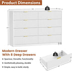 Large White Dresser with 8 Drawers, 55" Wide Dressers & Chests of Drawers with Large Capacity Storage