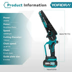 YOFIDRA 8 Inch Brushless Electric Chainsaw Cordless Rechargeable Garden Woodworking Cutting Power Tools For Makita  Battery Pin