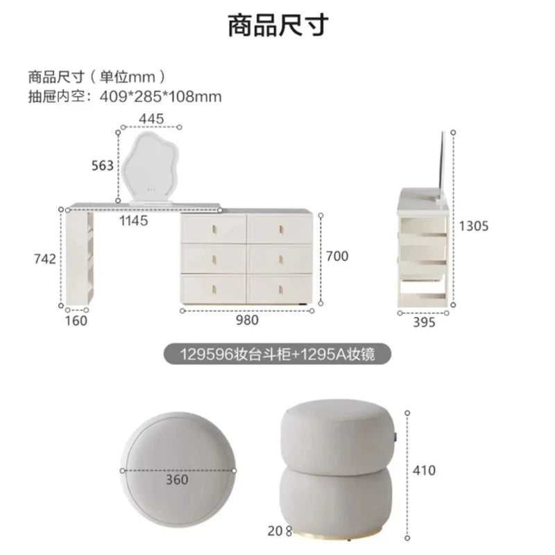 White Chest Drawers Makeup Vanities Unit Beauty Dressers Bedroom Table Desk Mirror Sink Hotel Bathroom Hairstyle Salon Furniture