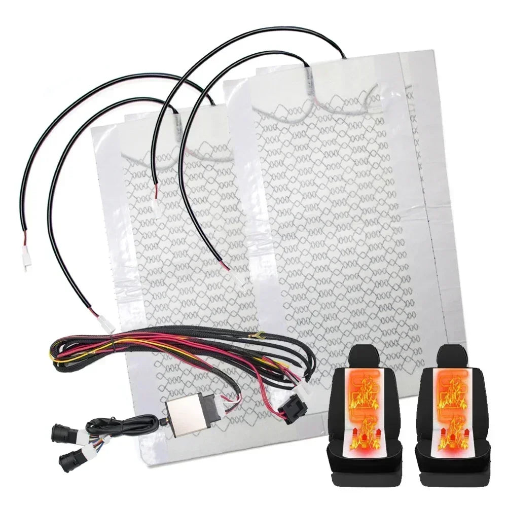 12V Universal Carbon Fiber Car Seat Heater Heat Pads 3 Level Heated Round Cushion Switch Kit Winter Warmer Seat Cover Set