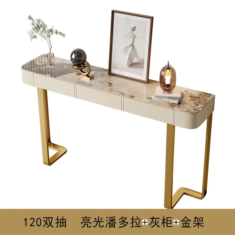 Luxury Glossy Console Table For Hallway Living Room Slate Porch Side Table High-quality Drawer Cabinet Home Furniture 80/100/120