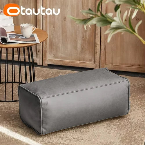 OTAUTAU Big Faux Leather Ottoman Pouf Stool with Filling Bean Bag Footrest Footstool Corner Door Side Seat Futon Frameless JD007