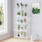 five-layer display stand without wheels with adjustable feet, freely adjustable layer spacing, iron 74*34*150cm, matte white