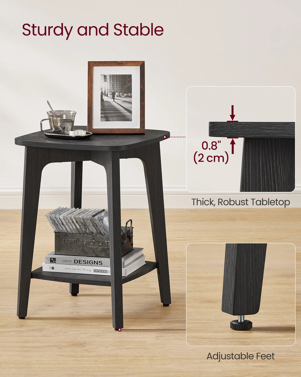 VASAGLE Side Table, Small Square End Table with Lower Shelf, Nightstand for Small Spaces, Living Room, Bedroom