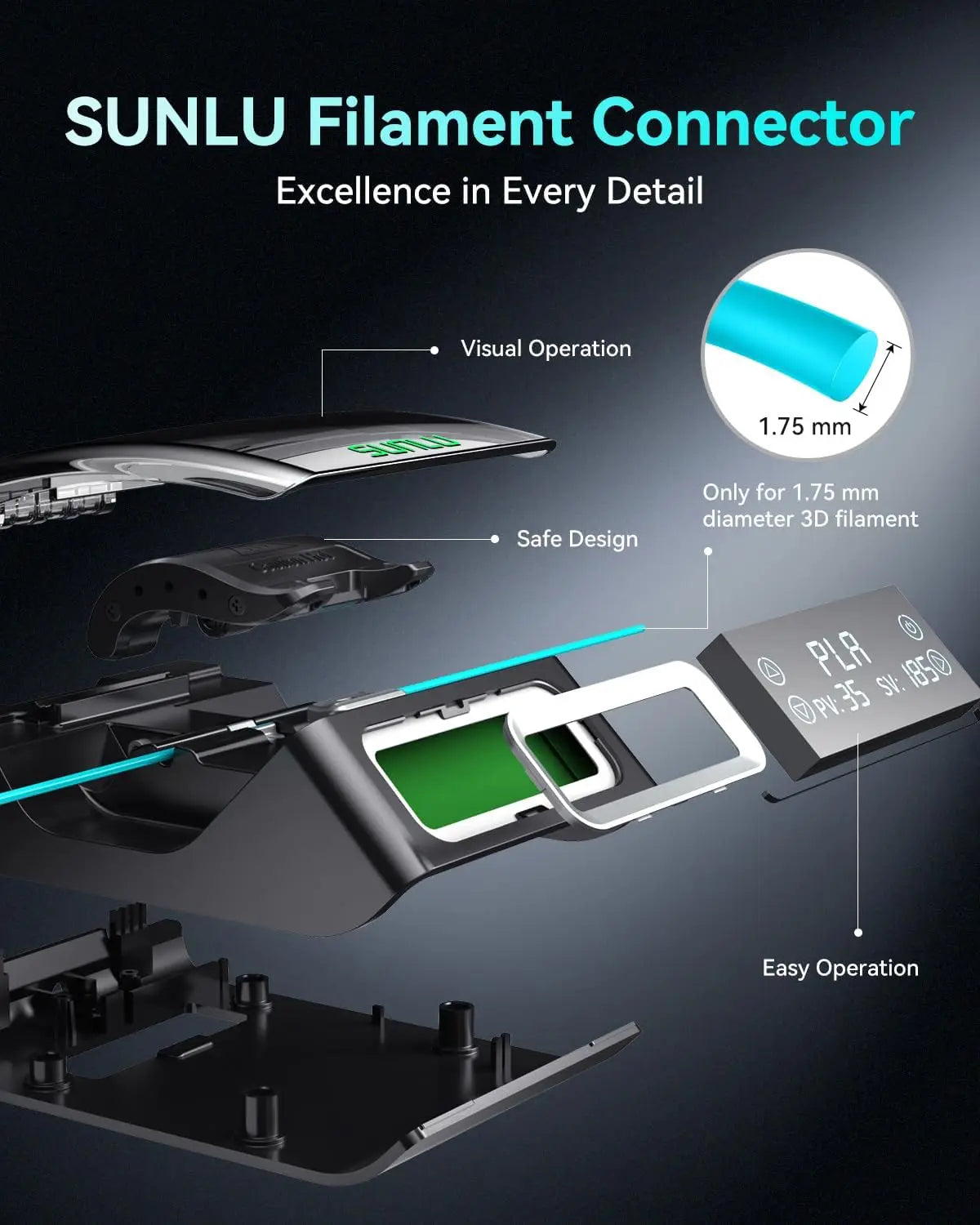 SUNLU Filament Connector FC01 for 1.75mm PLA/ABS/PETG/PA/PC Filament Fast Welding Splicer Simple to Use with 200pcs PTFE Sleeve