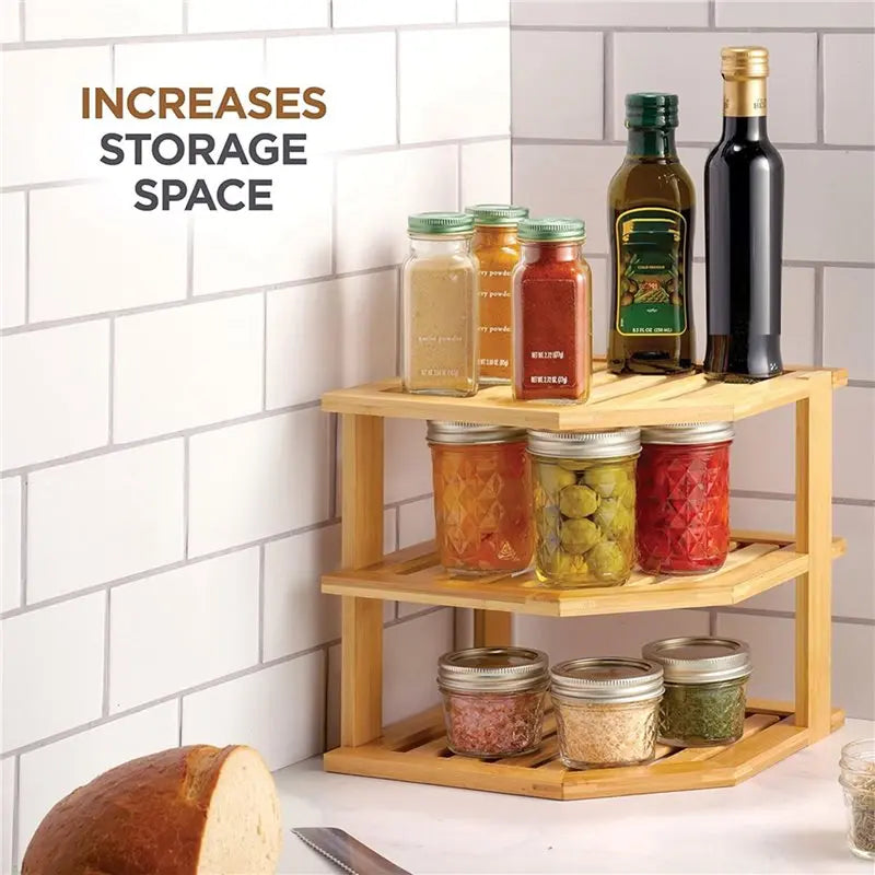 B84B-2 Set Bamboo Kitchen Organizer - Corner Rack For Plates, Dishes, Bowls - Enhances Cabinet & Counter Space