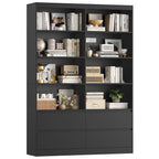 Getone Bookshelf 6 Tier Bookcase White with Drawers 8 Open Compartments Bookshelf Living Room Bookcase  Tall Shelving Unit Free Standing Display Cabinet for Office Home 180x120x30cm