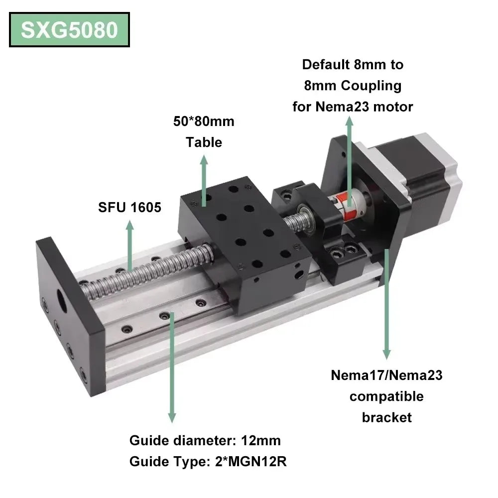 Linear Rail Motor Kit CNC Ball Screw Sliding Table SFU1605 Nema23 Motor Slide Table Linear Guide Stage XYZ Axis Motion Module