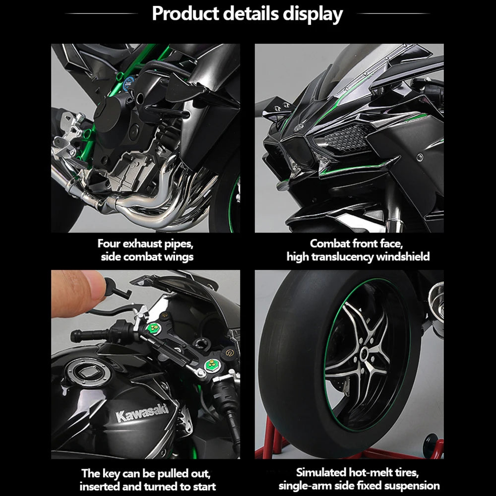 Key Start Dynamic Alloy Motorcycle Model With LED Sound And Smog Adjustable Throttle Model Motorbike Toy Desk Decoration Vehicle