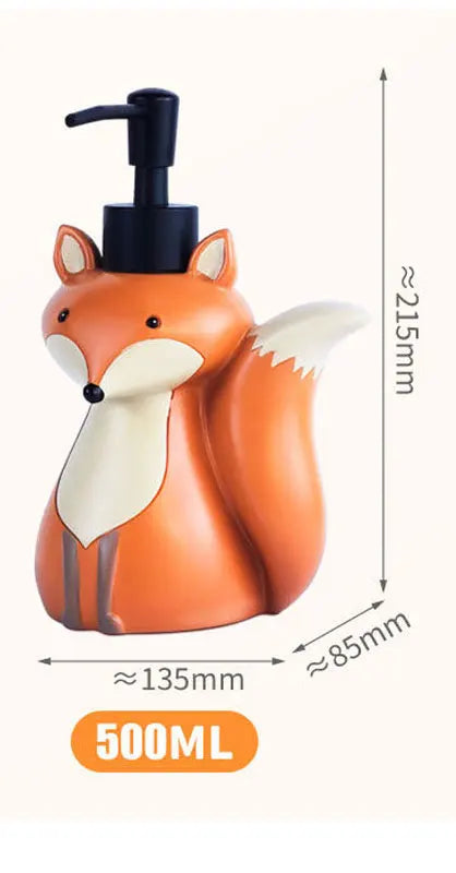 Cute Fox Soap Dispenser Bottle 320ML/500ML – Refillable Animal Design for Hand Soap, Shampoo, Shower Gel, Kids Bathroom Decor