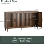 "63” Long Sideboard Buffet with 4 Louvered Doors – Farmhouse Storage Cabinet Featuring Gold Handles & Coffee Bar Design"