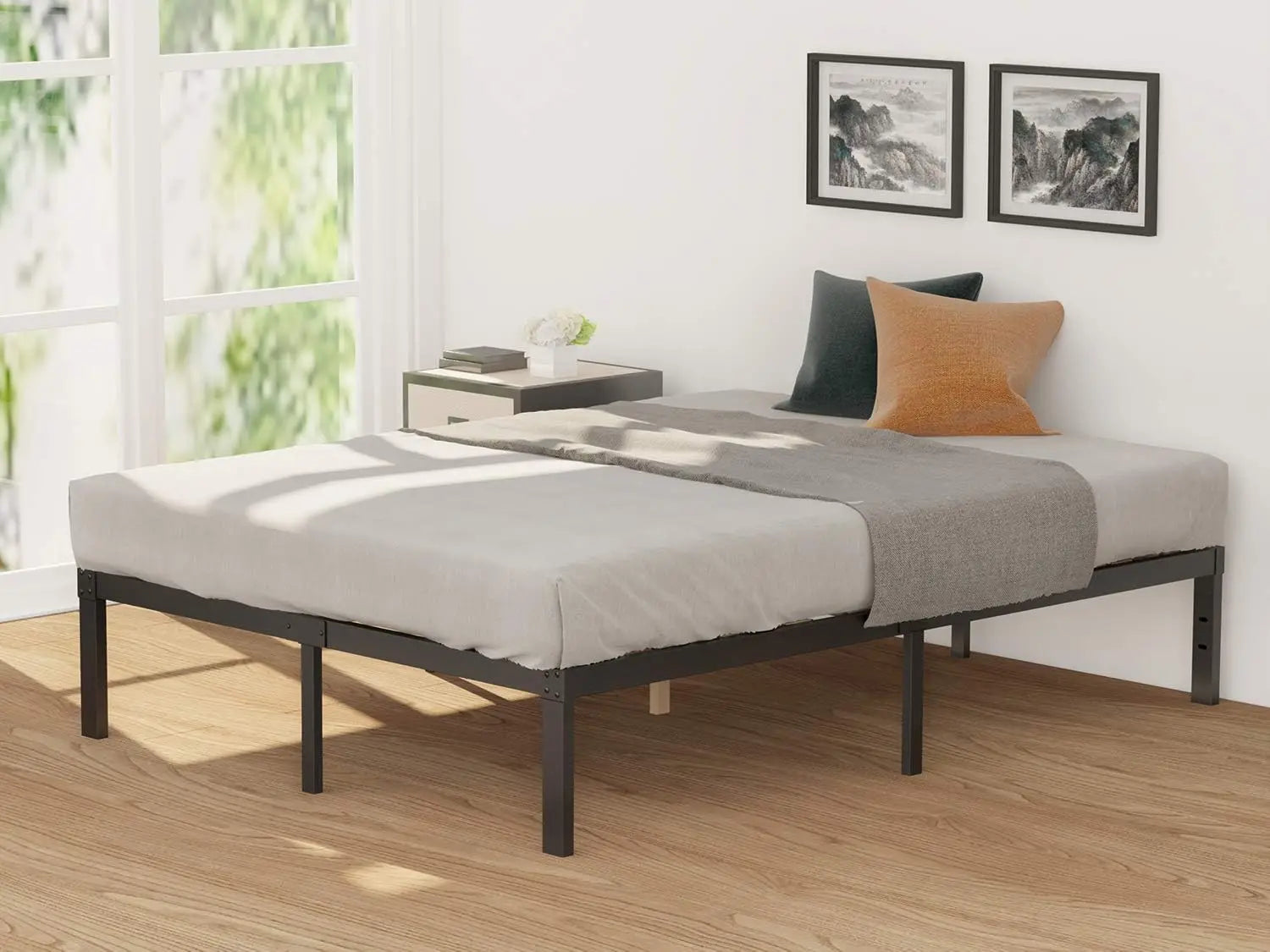 DDPNKL 3500lbs Heavy Duty,14 Inch Steel & Wooden Slat Support Reinforced Platform Bed Frame,Mattress Foundation/Easy Assembly