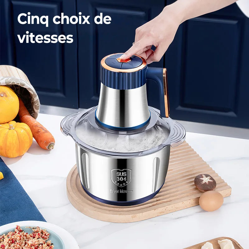 500W 5L Electric Meat Grinder & Food Chopper, 40000RPM Stainless Steel Multi-Functional Vegetable Slicer Processor with 5 Speeds
