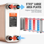 VEVOR Heat Exchanger 5"x 12" 80 Plates Brazed Plate Stainless Steel For Floor Heating Water Heating Snow Melting Beer Cooling