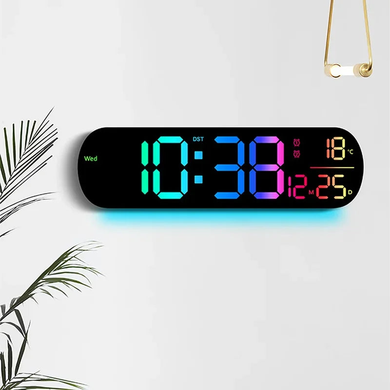 14'' LED Wall Clock Digital  Alarm Clock With Remote Control RGB Ambient Lights Dual Alarm Wall Clock for Living Room Home Decor