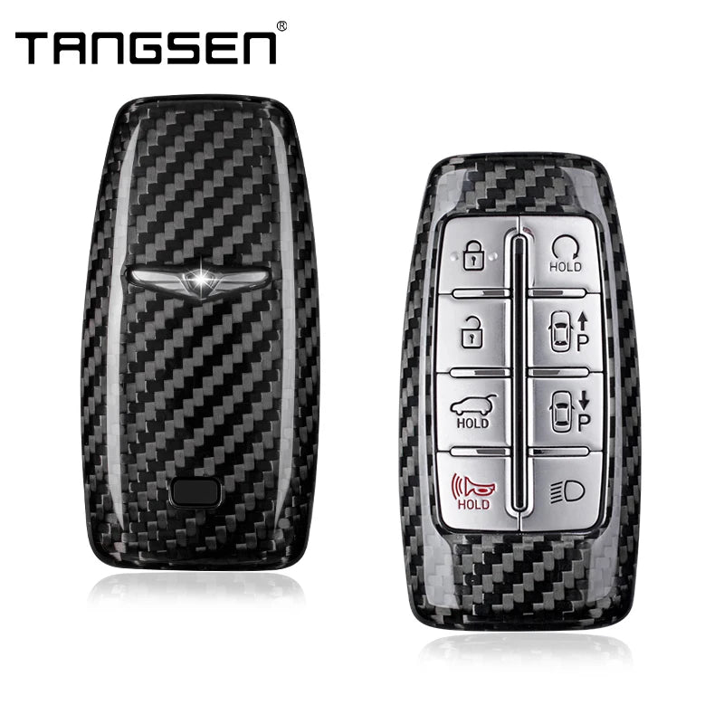 Carbon Fiber Car Key Case Cover Compatible For Genesis G70 G80 G90 GV70 GV80 GV90 Smart Remote Shell Auto