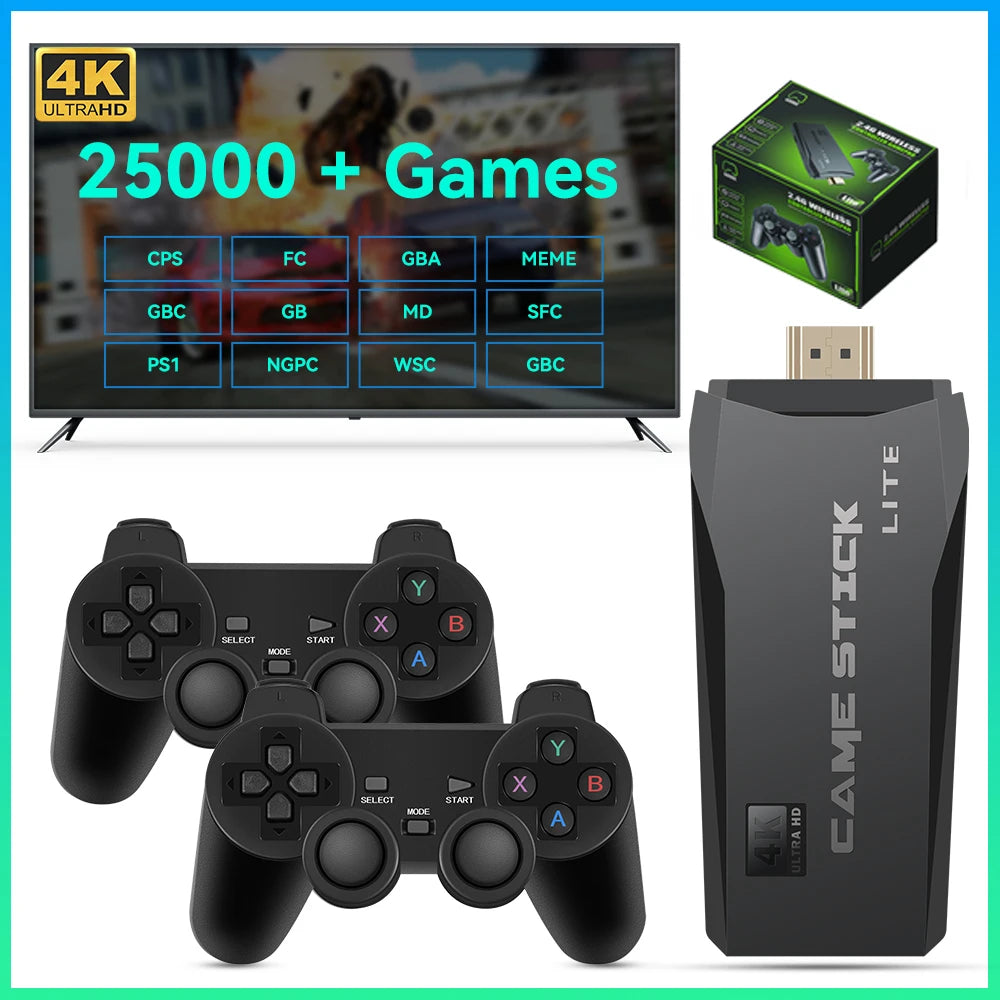 4K HD M8 TV Game Stick - 25000+ Classic Games Console with 2.4G Wireless Controllers | AlluCanFind