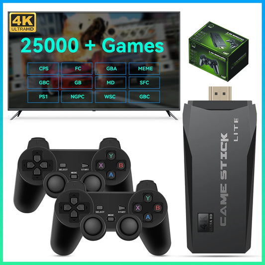 4K HD M8 TV Game Stick - 25000+ Classic Games Console with 2.4G Wireless Controllers | AlluCanFind